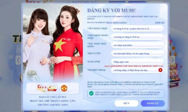 Hướng Dẫn Đăng Ký Mu88: Bí Quyết Từ Cao Thủ Cá Cược Trực Tuyến 2 Giao diện đăng ký Mu88