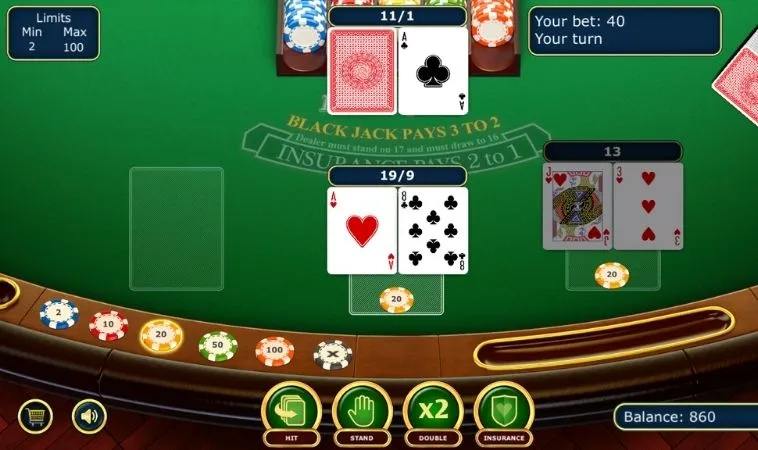 Giao diện chơi Blackjack tại Mu88